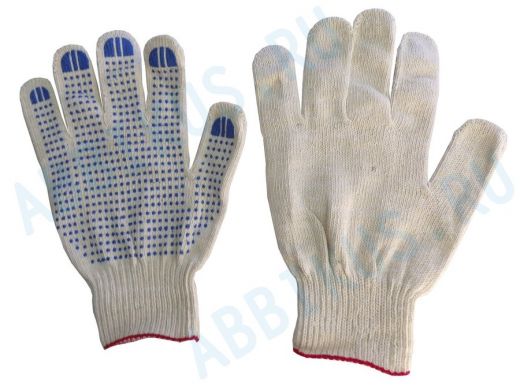 Перчатки ХБ с нанесением ПВХ (точка), 4...5 нити, 63-65гр., 7,5 класс вязки.